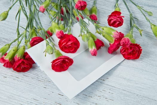 Spring letter and red carnation