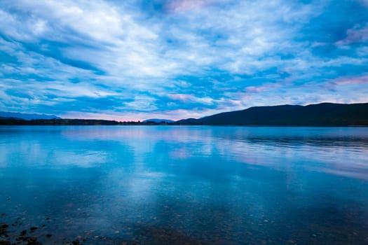 Sceic view of the mountains and Lake Manapuri in New Zealand