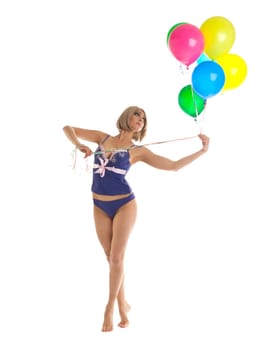 Beauty yong woman in lingerie with balloons isolated