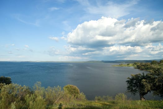 Landscape with a big river and a beautiful sky