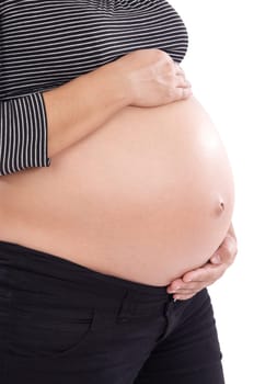 Adorable pregnant a over white background