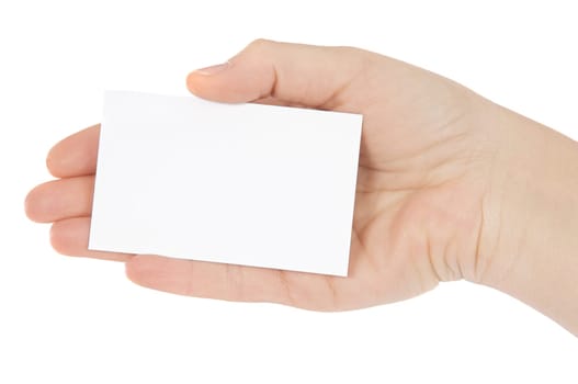 Hand whit a card a over white background