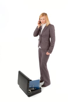 Young woman with briefcase and folder