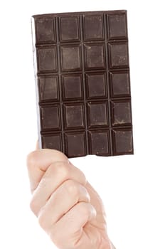 Hand whit chocolate isolated on the white background