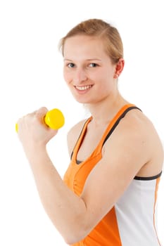 Young woman with dumbbell
