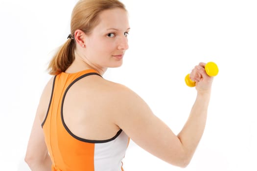 Young woman with dumbbell