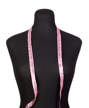 Mannequin with a tape measure a over white background
