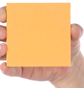 Post-It and hand a over white background