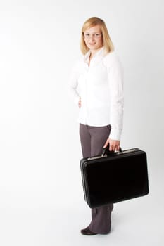 Young woman with briefcase and folder