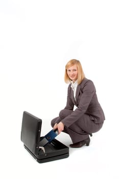 Young woman with briefcase and folder