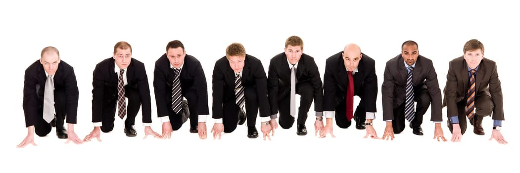 Businessmen in start position isolated on white background