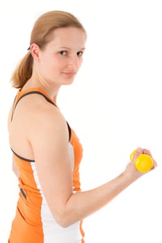 Young woman with dumbbell