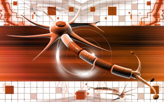Digital illustration of neuron in colour background