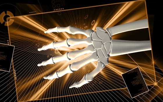 Digital illustration of hand bone in colour background
