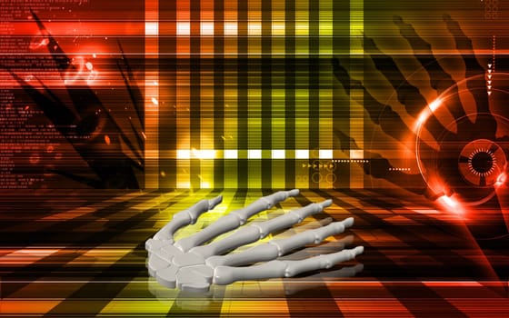 Digital illustration of hand bone in colour background