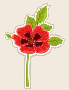 Red poppy flower sticky label.