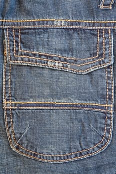 Photo of a pocket jeans with yellow thread