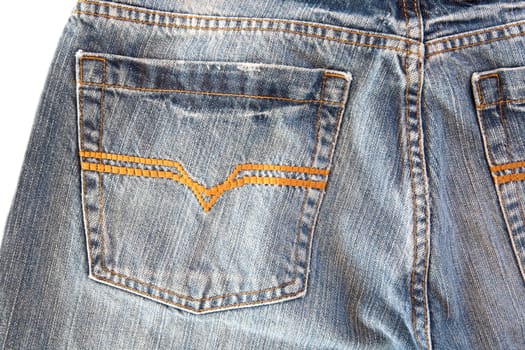 Photo of a pocket jeans with yellow thread