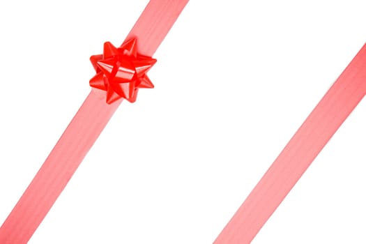 Red ribbon of gift on a over white background