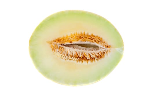 Half yellow melon isolated over white background