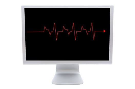 Computer monitor with a red line isolated on white background