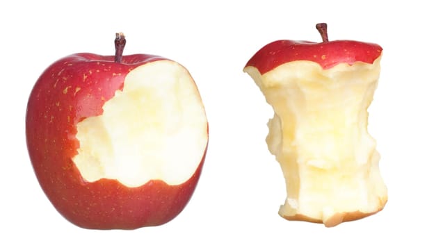 Two red and bite apples isolated on white background