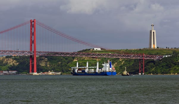 The famous Ponte 25 de Abril bridge from Lisbon