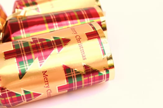 Festive christmas crackers close up