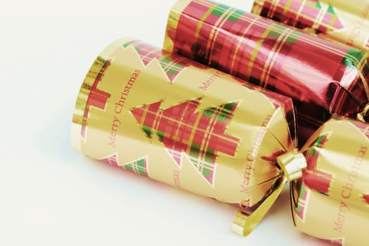 Bright festive christmas crackers close up