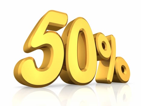 Gold fifty percent, isolated on white background. 50%