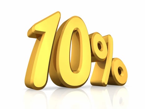 Gold ten percent, isolated on white background. 10%