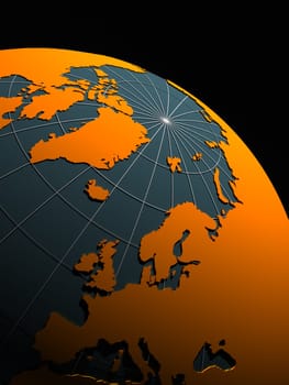 earth with extruded continents - 3d illustration
