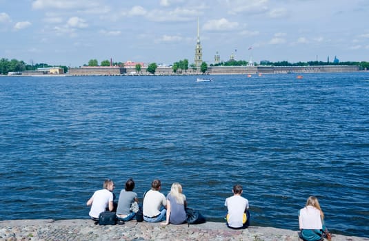 View on Neva river in Sankt Petersburg, Russia