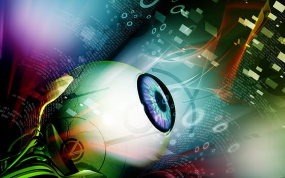 Digital illustration of eye in colour background