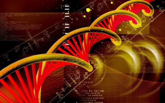 Digital illustration DNA structure in colour background