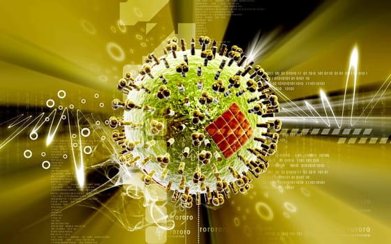 Digital illustration of influenza virus in colour background