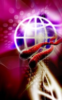 Digital illustration of chromosome in colour background