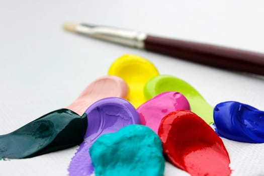 Acrylic Paints Impasto with Brush in Close-Up