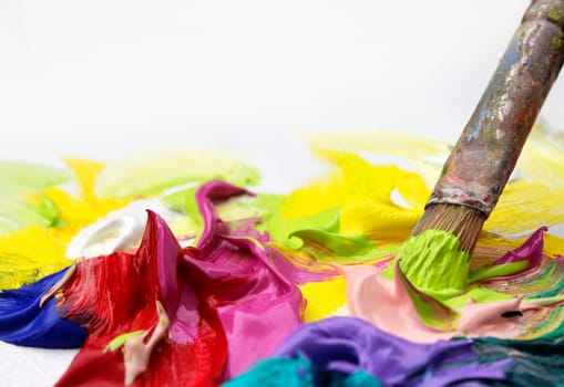 Acrylic Paints Impasto with Brush in Close-Up