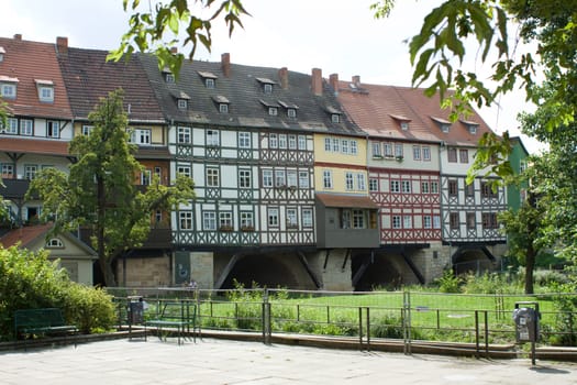 View from Horngasse to the Krämerbrücke in Erfurt