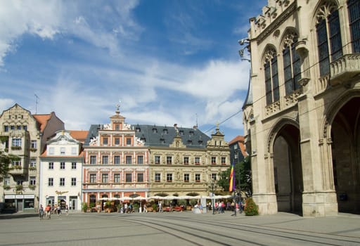 Fish market in Erfurt with town houses