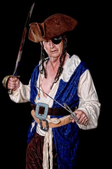 Pirate isolated on black with a cutlass