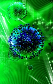 Digital illustration of influenza virus in colour background