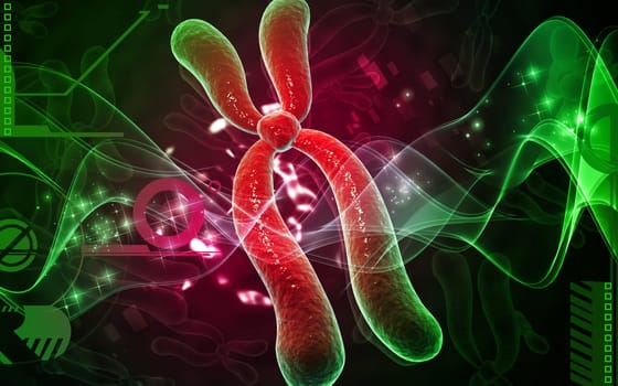 Digital illustration of chromosome in colour background