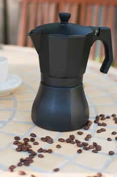 Shot of coffee maker, espresso machine on the table