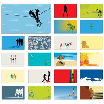 Graphic business cards set, isolated and grouped objects over white background