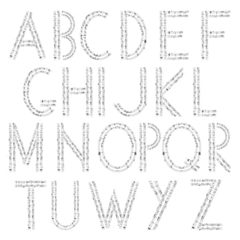 Musical alphabet, siolated and grouped objects over white background
