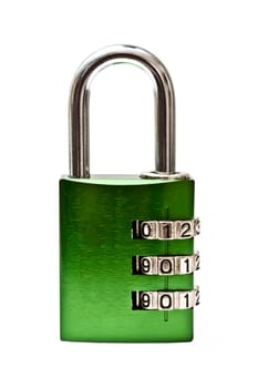 Green combination lock isolated on white background