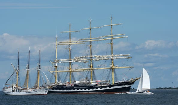 Participants of the Windjammer Parade 2011 - Kiel Week - Four-masted barque and three-masted schooner