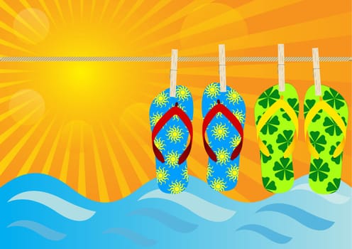 Summer Background - Hanging Flip-Flops on the Beach